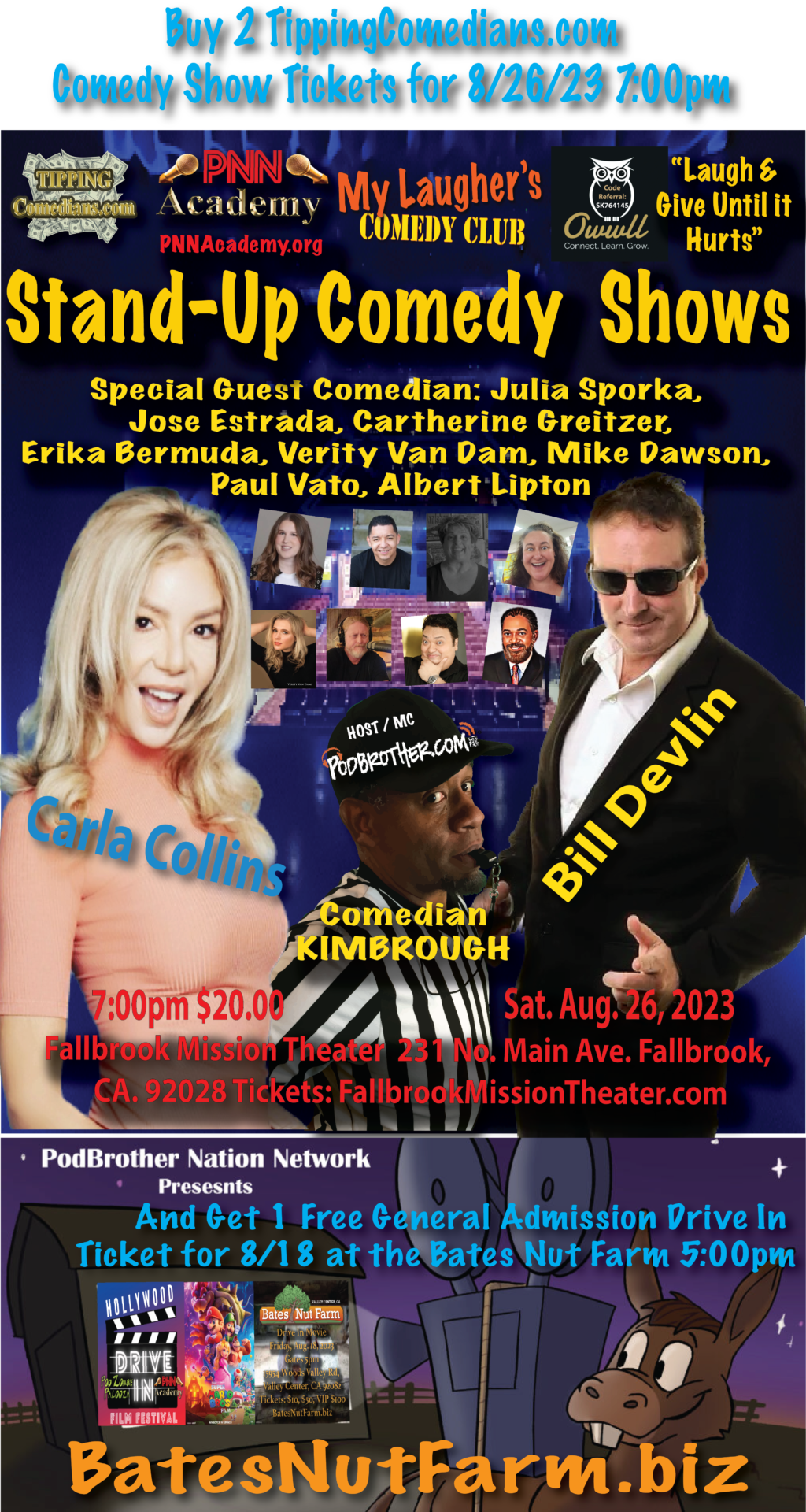 Buy 2 Tipping Comedians Comedy Show & Get 1 Bates Fun Farm Movie Night General Admission Ticket